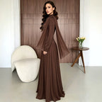 Women's Autumn Solid Color Elegant Satin Ruffled Formal Dinner Long
