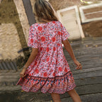 Women’s V-Neck Printed Hem Holiday Dress