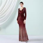 Women's Gradient Sequin Long Sleeve Evening Dress Long Sequin Dress Toast