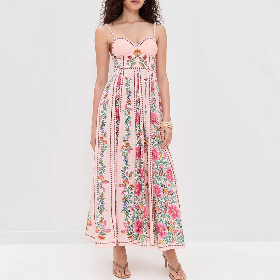 Women's Suspender Positioning Printing Dress Vacation Loose Linen Dress
