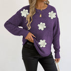 Women Knitted Coat Women Clothing Embroidery Beads Three Dimensional Floral Patchwork round Neck Pullover Woven Sweater