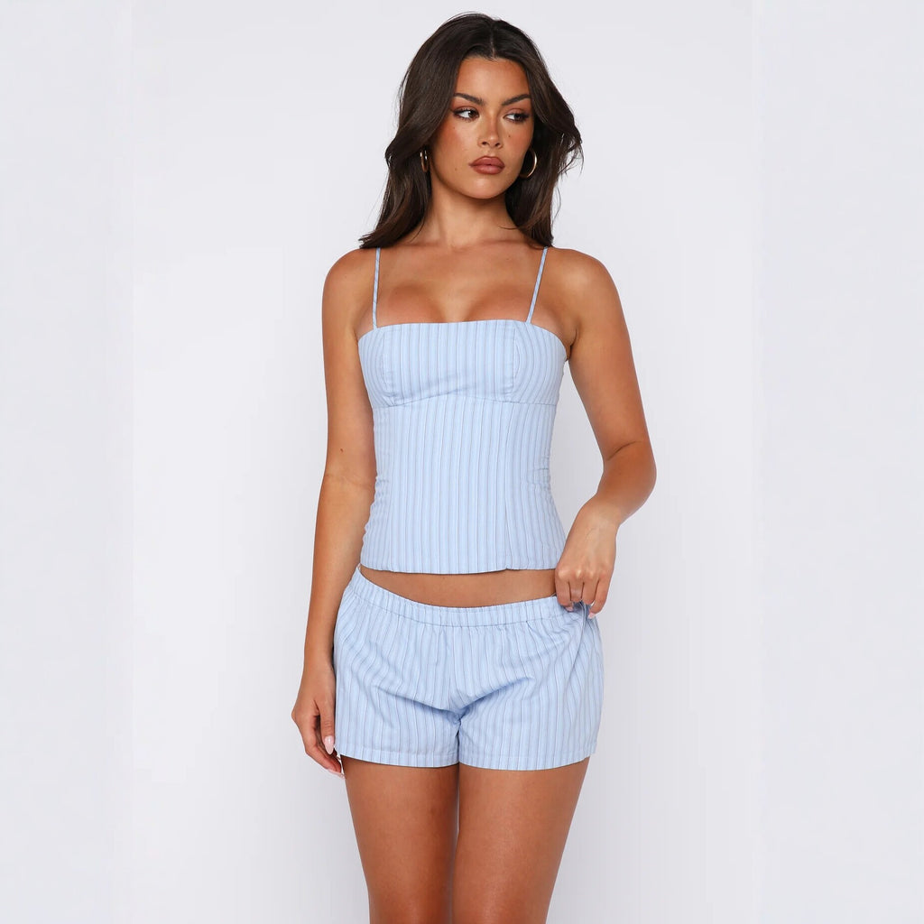 Striped Bandage Slim Fit Backless Spaghetti Strap Camisole