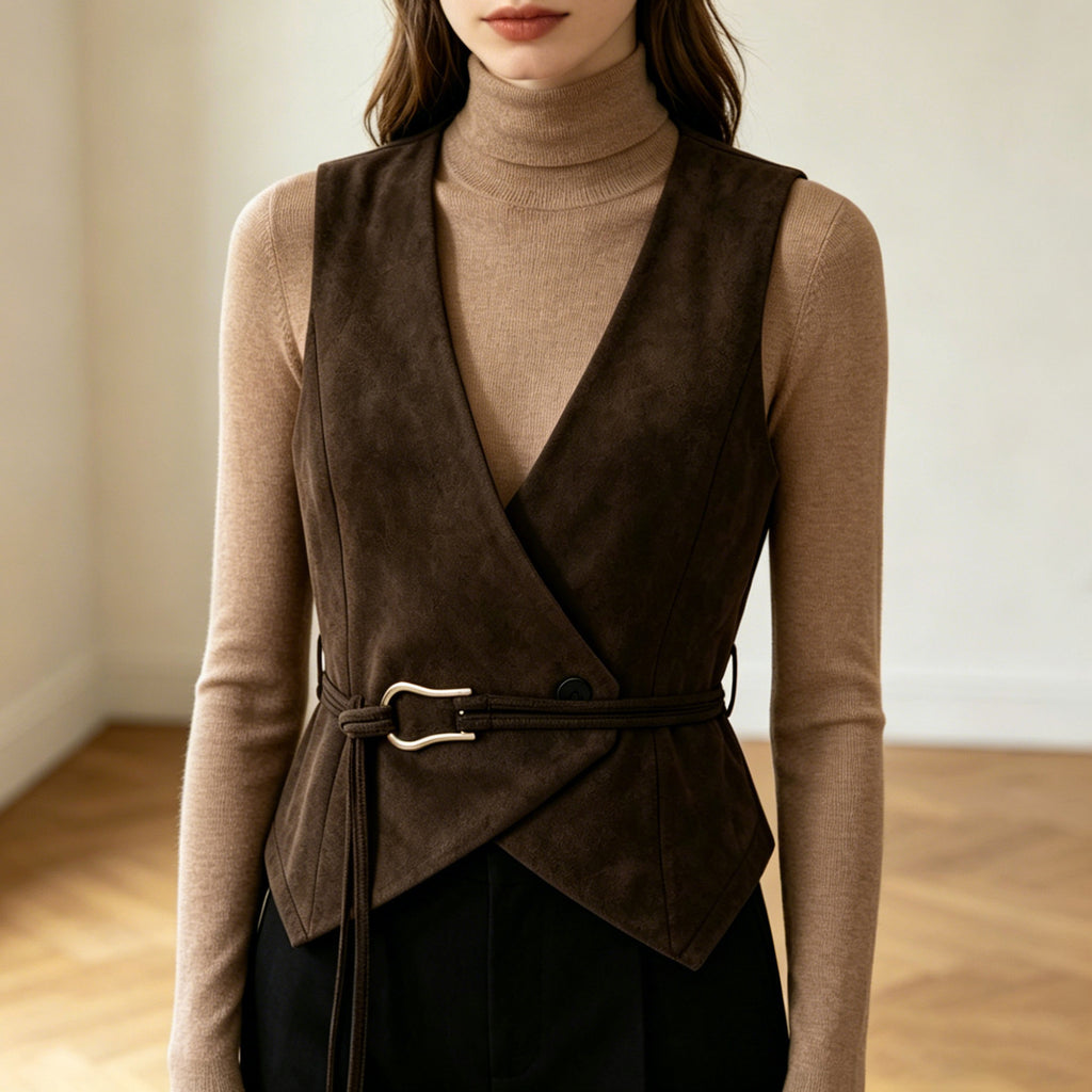 Suede V Neck Lace Up Vest