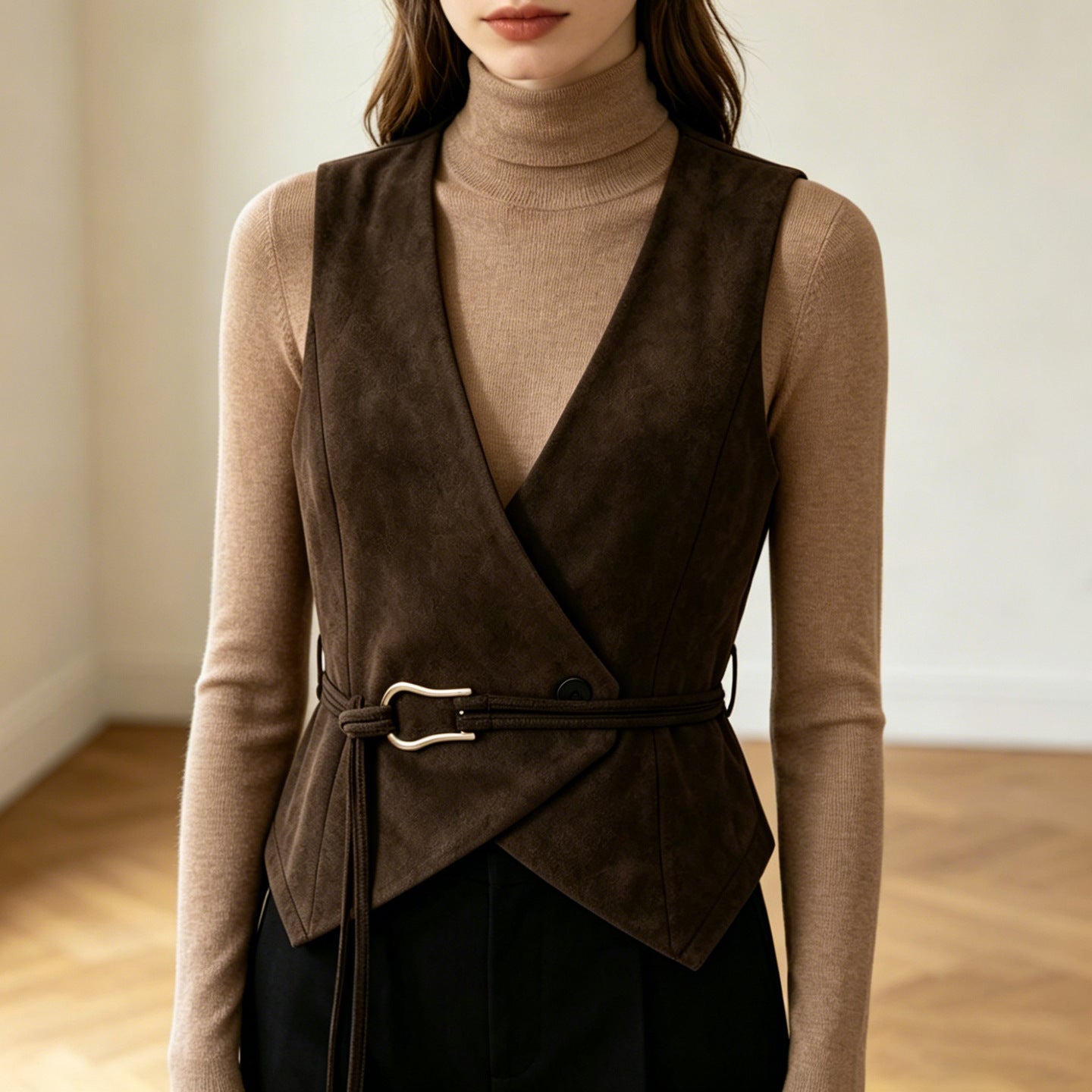 Suede V Neck Lace Up Vest