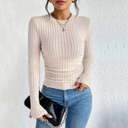 Women's Simple Round Neck Long Sleeve T Shirt Fall Winter Outer Wear Office All Matching Bottoming Shirt Top