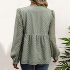 Women's Textured Jacquard Button Shirt – Long-Sleeve Collared Blouse