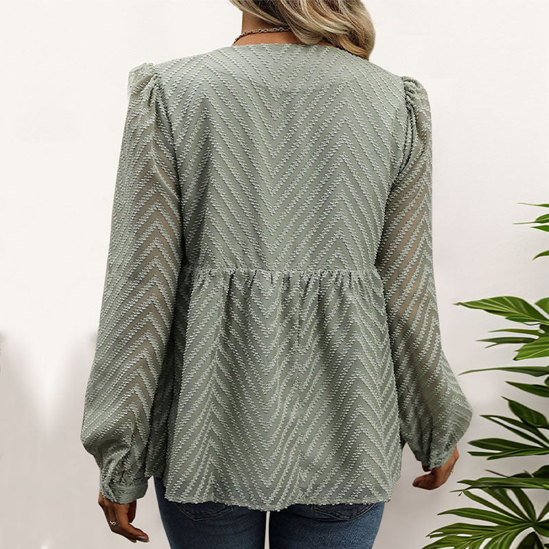 Women's Textured Jacquard Button Shirt – Long-Sleeve Collared Blouse