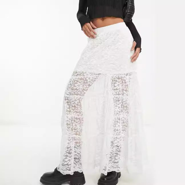 Women's Sheer Mesh Skirt with Lace Trim