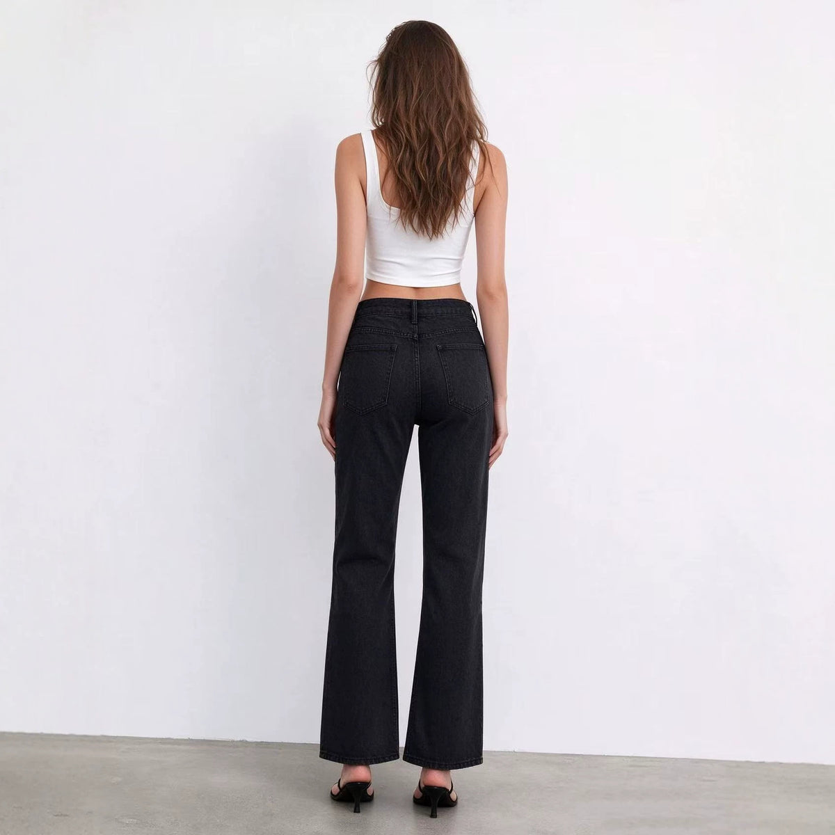 Women's Studded Black Straight-Leg Jeans
