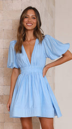 V-Neck Lantern-Sleeve Princess Dress