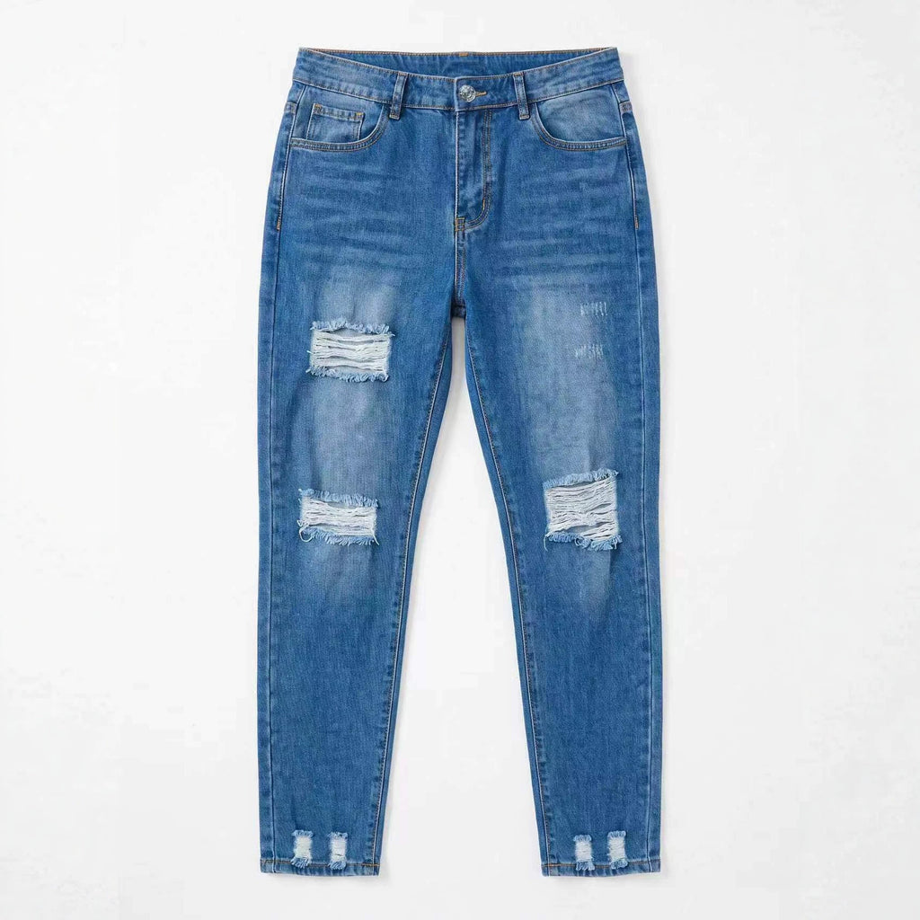 Women's High-Waist Ripped Straight-Leg Jeans