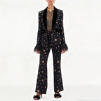 Women's Heavy Embroidery Velvet Stitching Feather Blazer Long Sleeved