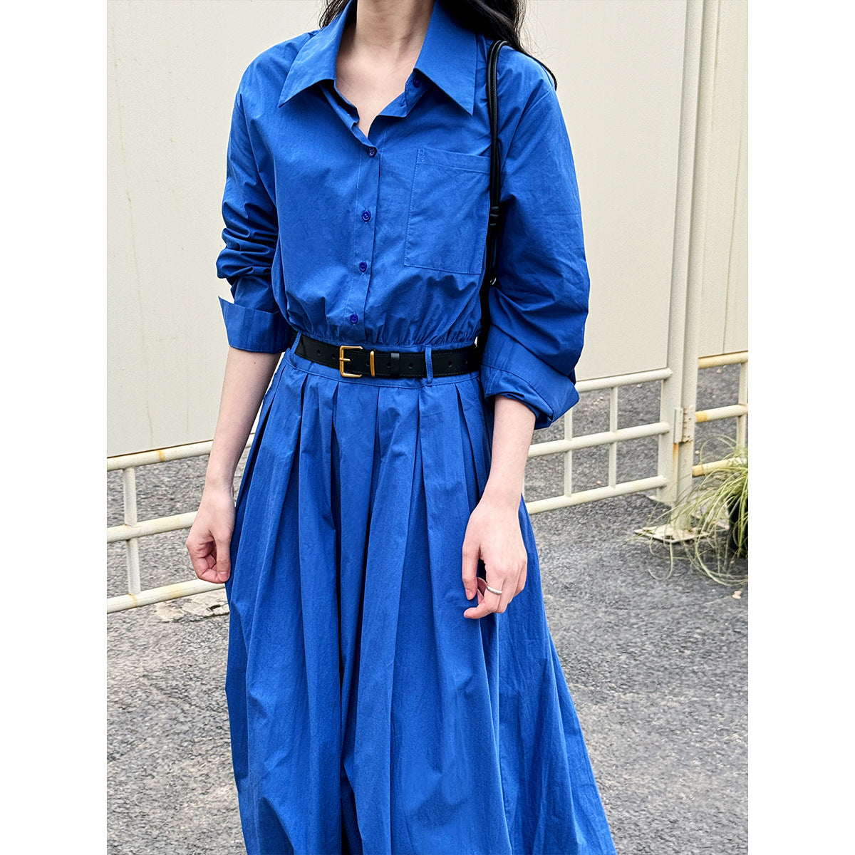 Polo Collar Shirt Dress Women Spring Elegant High Sense Cinched Slimming Maxi Dress