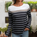 Striped Stitch Detail Long Sleeve T-Shirt