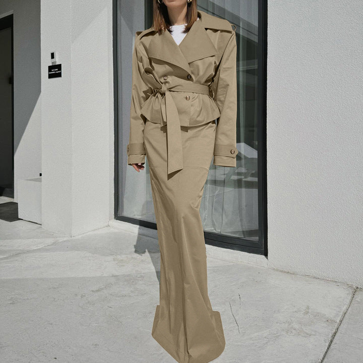 Women's Polo Trench Coat & Skirt Set