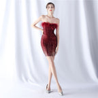 Women's Ostrich Feather Gradient Sequin Short Evening Dress