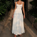 Pleated Spaghetti-Strap Maxi Dress
