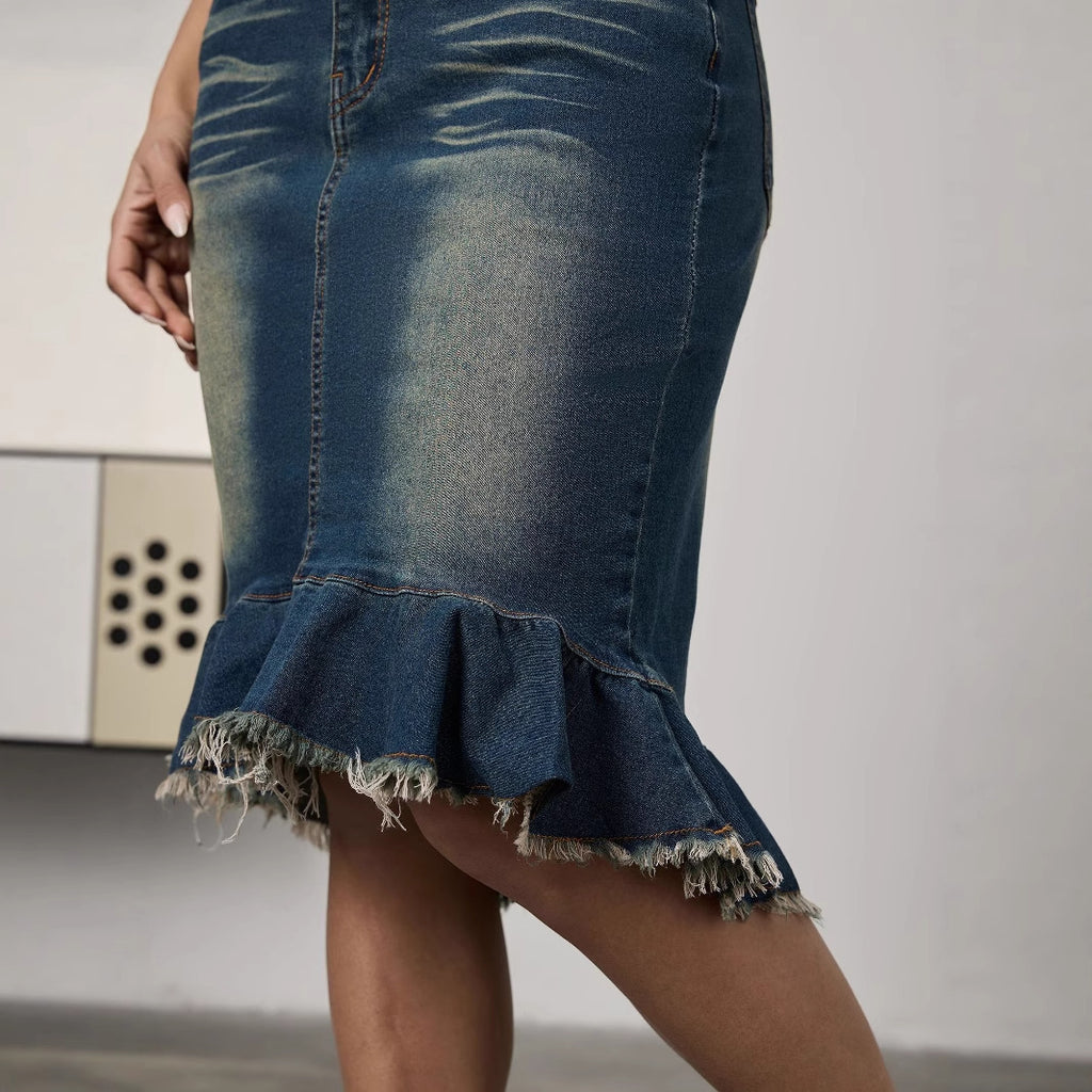 High Elastic Fishtail Sheath Waist Retro Denim Skirt