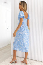 Women's Spring Summer Square Collar Floral Tight Waist Split Dress For Women