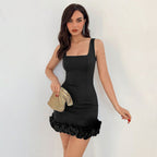 Women's Square-Neck Ruffle Sleeveless Bodycon Mini Dress
