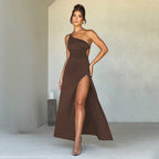 Women's One-Shoulder Backless Split Maxi Dress