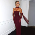 Women's Tube Top Cinched Waist Dress Ribbon Backless Sheath Dress