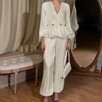 Women's V-Neck Top & Wide-Leg Pants Set