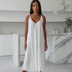 Ladies White Loose Idle Long Slip Nightdress Casual Comfortable Outerwear Homewear