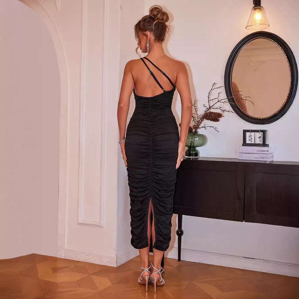 Women's Ruched One-Shoulder Split Dress