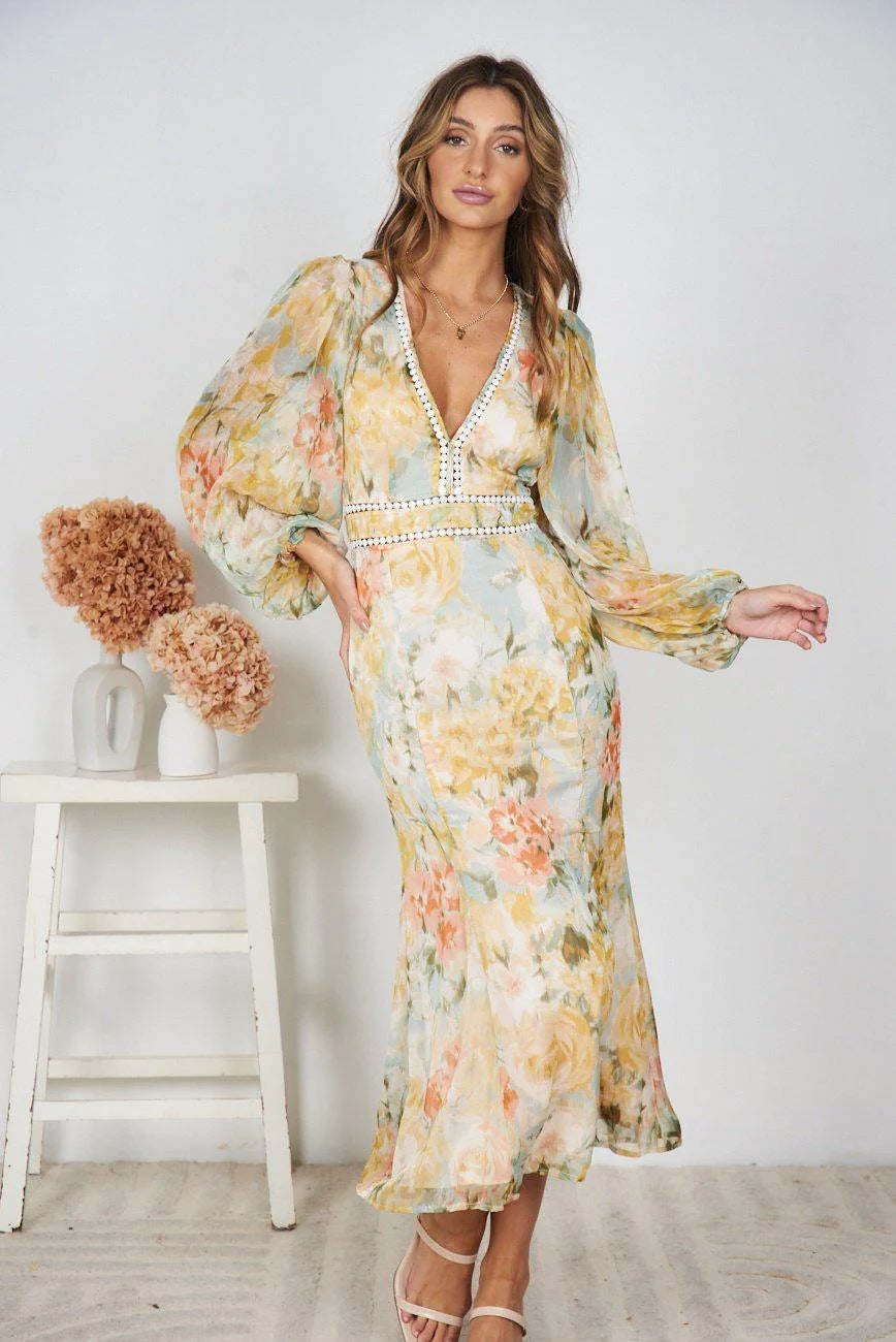 Asymmetric Printed Maxi Dress