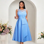 Rhinestone Mesh A-Line Midi Dress