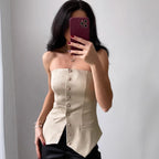 's Faux Leather Tube Top Backless Off Neck Tight Small Tube Top Vest