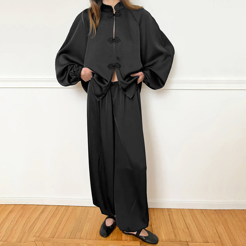 Chinese-Style Satin Pajama Set