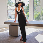 Women's Collared Dress Backless Slit Slimming Dress
