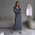 Women's Long-Sleeve Ribbed Knit Dress