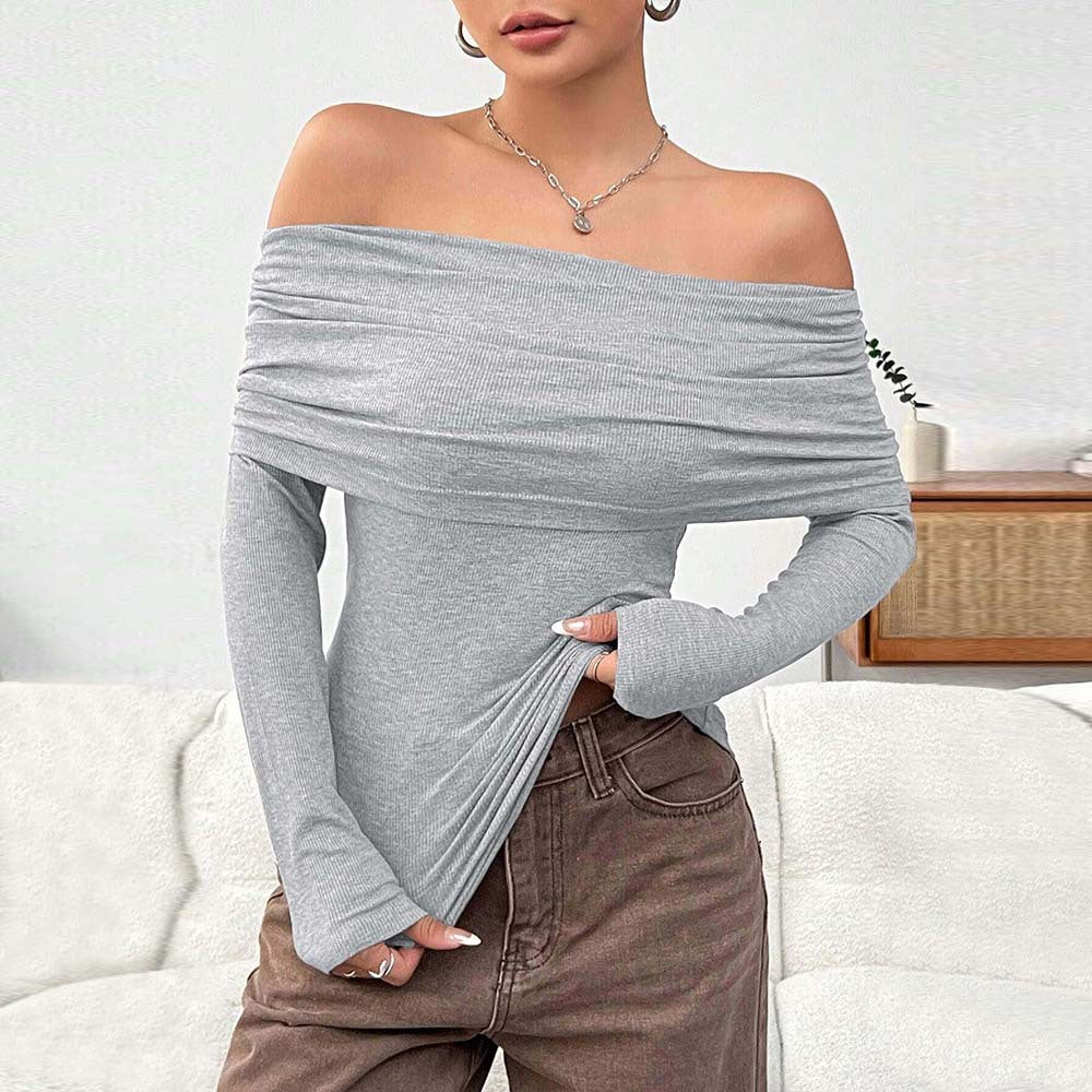 Women's off the Shoulder off Neck Slim Knit Long Sleeve Tops