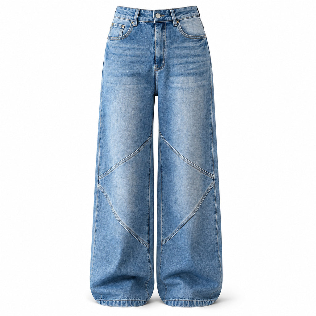 Geometric Wide-Leg Distressed Jeans