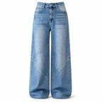 Geometric Wide-Leg Distressed Jeans