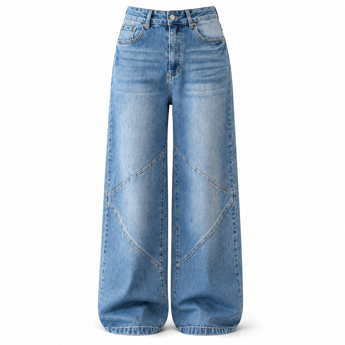 Geometric Wide-Leg Distressed Jeans