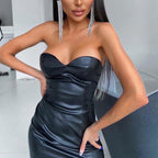 Strapless Faux-Leather Bodycon Mini Dress