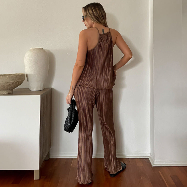 Suspender Vest & Wide-Leg Pants Set