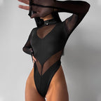 Women's High Waist Long Sleeve Mesh Jumpsuit