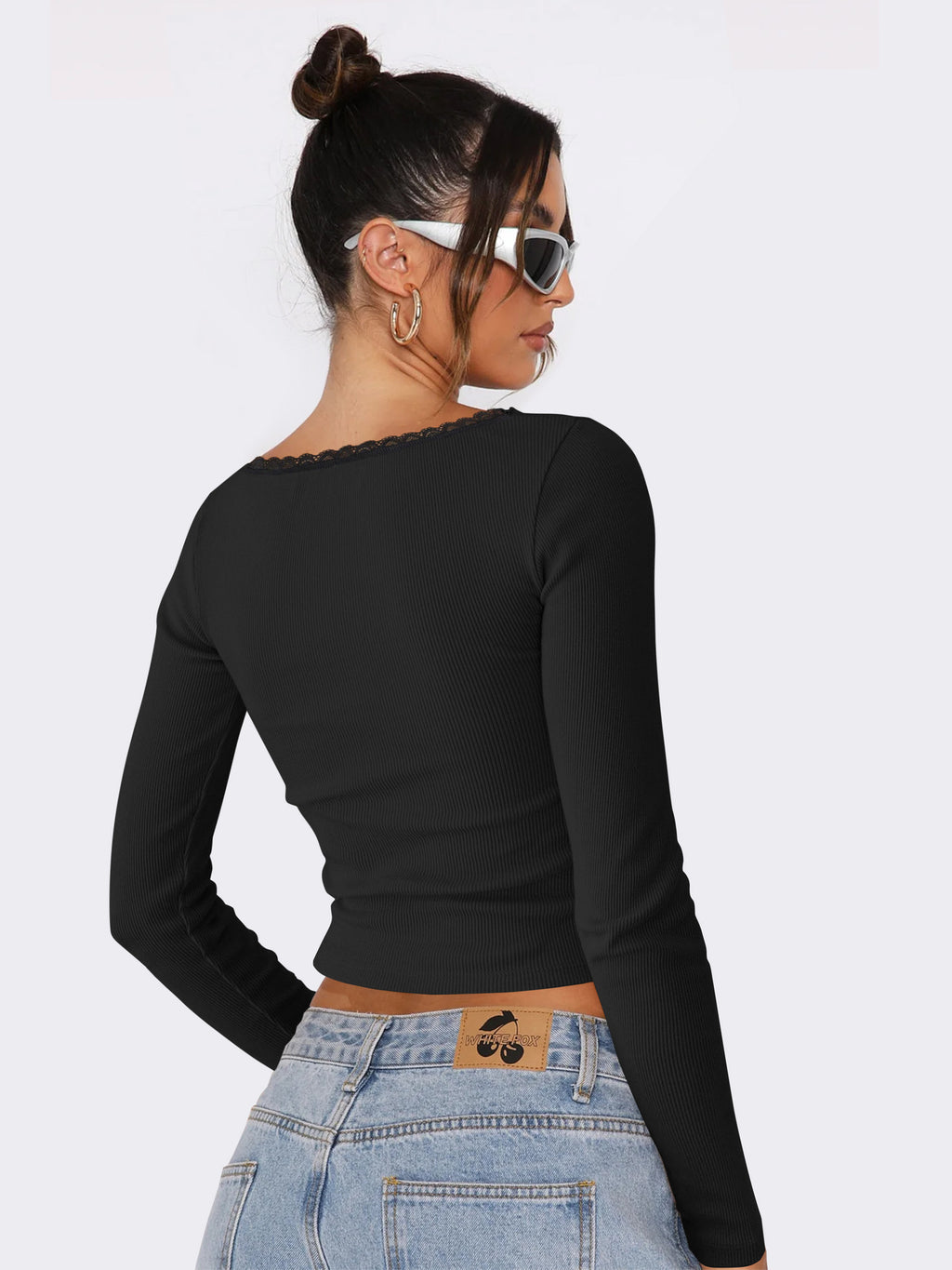 Women's Lace Bow Detail Long Sleeve Top