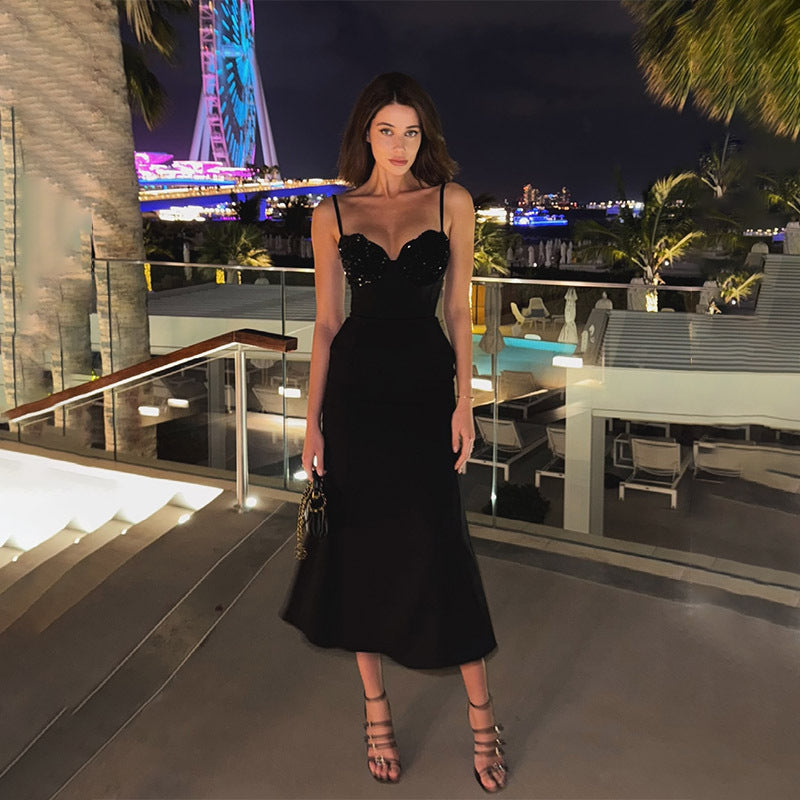 Sequin Strapless Fishtail Midi Dress