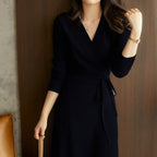 V neck Lace up Stomach Blanket Dress Women Autumn Winter Korean Loose Slim Socialite Knitted Dress