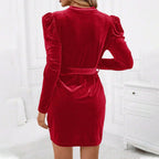 Women’s Velvet Lace-Up Waist Mini Dress