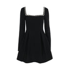 Hip Elegant Slim Pearl Square-Neck Dress