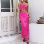 Women's Backless Rhinestone Spaghetti Straps Dress Two-Piece Set