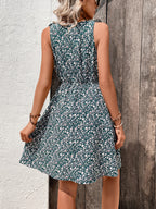 Women's V-Neck Floral Ruffle Short-Sleeve Dress