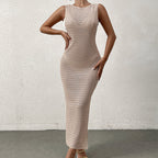 Knitted Hollow Cutout Split Sheath Sleeveless Sling Long Smock Dress